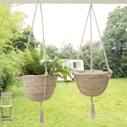 Natural Hanging Seagrass Plant Baskets Dural Layer Flower Planting Basket Holder Garden Decor