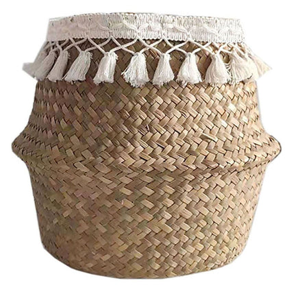 Natural Woven Straw Basket Foldable Woven Storage Basket Plant Straw Basket