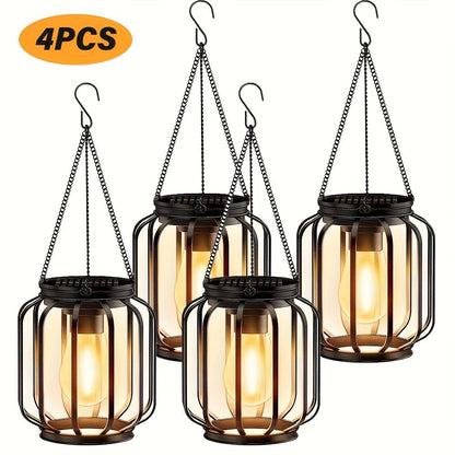 Black White Outdoor Hanging Lanterns Solar Powered Lanterns Outdoor Lighting Garden