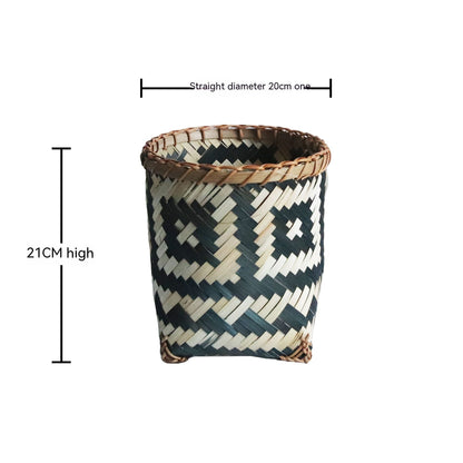 Bamboo Woven Trash Can Wicker Waste Basket Office Garbage Cans Round Waste Paper Bin Rubbish Basket Plant Flower Pot for Under