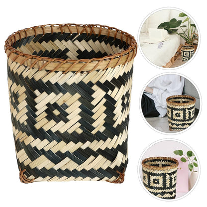 Bamboo Woven Trash Can Wicker Waste Basket Office Garbage Cans Round Waste Paper Bin Rubbish Basket Plant Flower Pot for Under