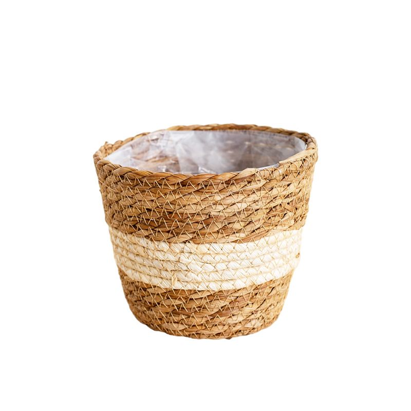 Seagrass Round Flower Pot Basket Planter with Plastic Liner Indoor，for clothes,baby toys, home supplies, picnic, grocery baskets