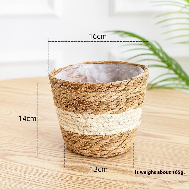 Seagrass Round Flower Pot Basket Planter with Plastic Liner Indoor，for clothes,baby toys, home supplies, picnic, grocery baskets