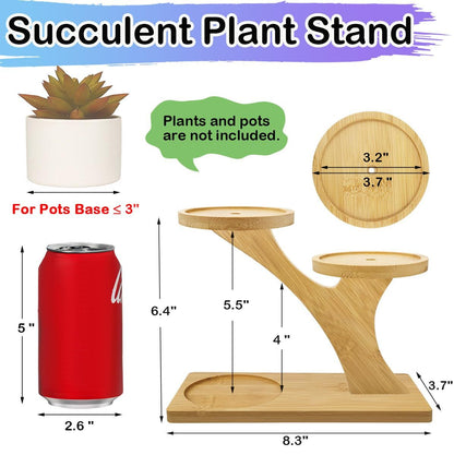 Small Tabletop Succulent Plant Stands for Desk Window Sill, Mini Desktop Bamboo Plant Stands for Indoors Plants Shelf