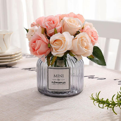 12 Heads Silk Rose Artificial Flowers Fake Bouquet - pink