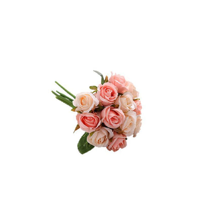 12 Heads Silk Rose Artificial Flowers Fake Bouquet - pink