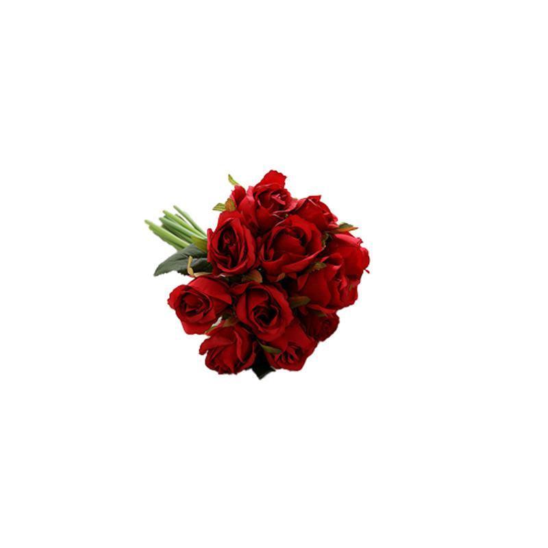 12 Heads Silk Rose Artificial Flowers Fake Bouquet - pink