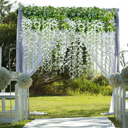 12X Artificial Silk Fake Flower Garland Vine Wisteria Leaf Hanging Wedding Decor - Purple