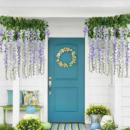 12X Artificial Silk Fake Flower Garland Vine Wisteria Leaf Hanging Wedding Decor - Purple