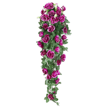 2PCS Artificial Rose Flower Garland Hanging Vine Home Wall Decor Fake Rattan - Red