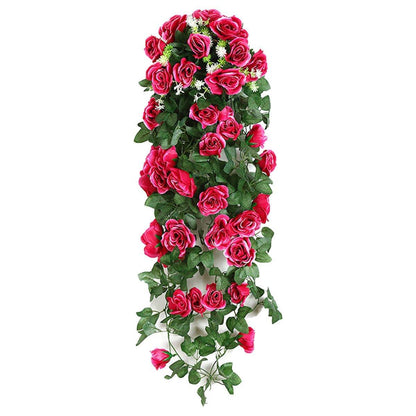 2PCS Artificial Rose Flower Garland Hanging Vine Home Wall Decor Fake Rattan - Red