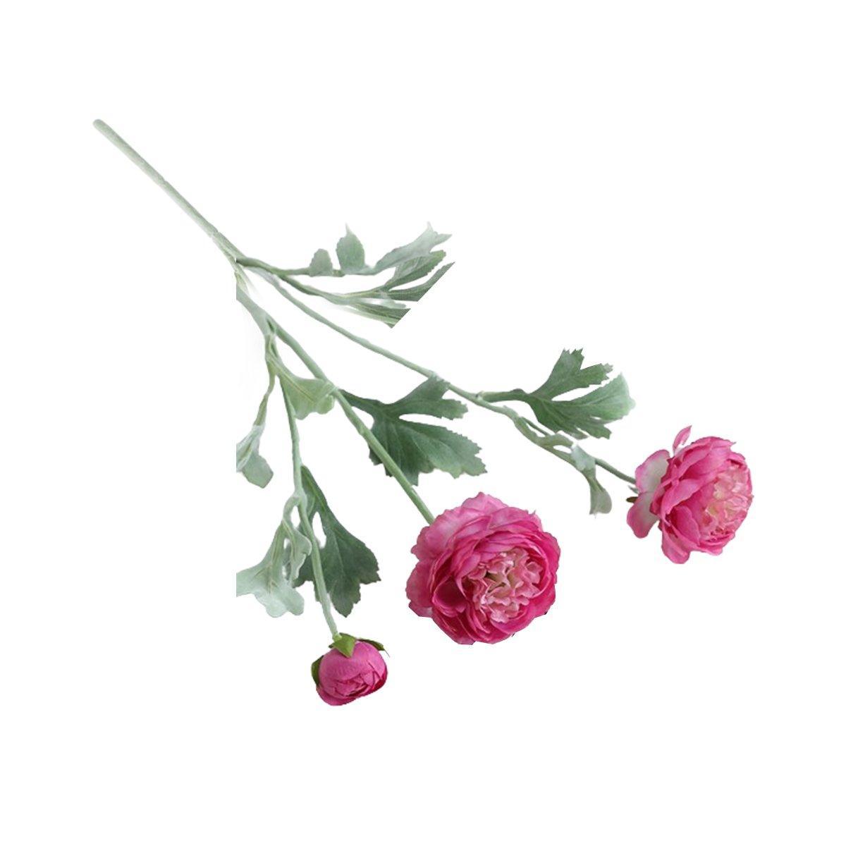 5pcs Artificial Peony Silk Flowers Bouquet Decor Faux Floral Arrangements - Purple Red