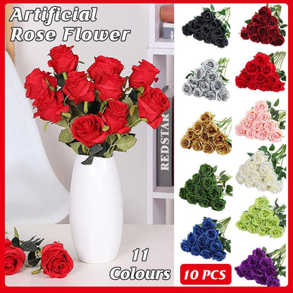 10pcs Artificial Silk Simulation Rose Flowers - Wedding Party Home Decorations - Light-Pink