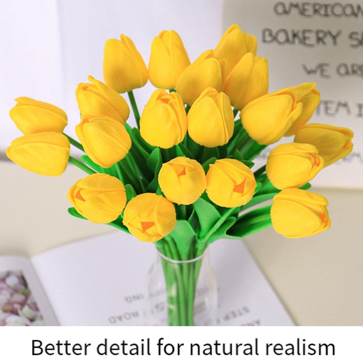 20PCS Real Touch Artificial Tulip Bouquet Fake Flowers for Home Wedding Decor - White