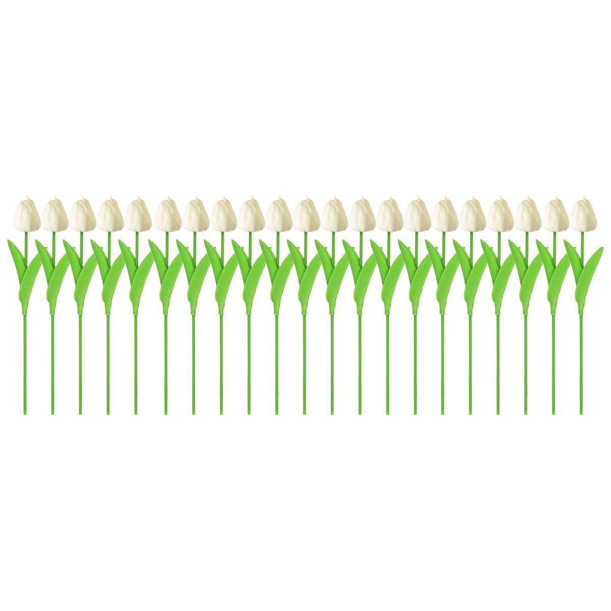 20PCS Real Touch Artificial Tulip Bouquet Fake Flowers for Home Wedding Decor - White