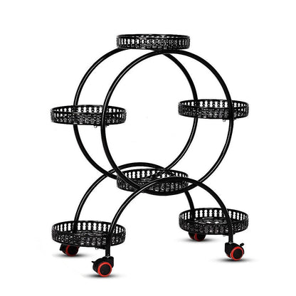 6 Pot Plant Stand with Wheels 4 Tier Rolling Plant Shelf Flower Display Rack Black