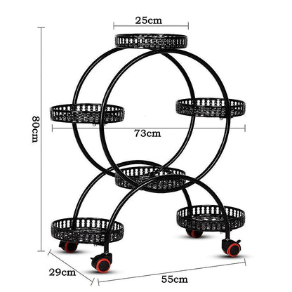 6 Pot Plant Stand with Wheels 4 Tier Rolling Plant Shelf Flower Display Rack Black