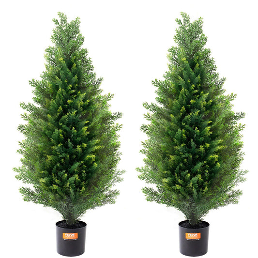 2 Pack 36 Inch Artificial Cedar Topiary Trees with Pots UV Resistant Faux Evergreen Pine Cypress Plants for Indoor Outdoor Home Decor