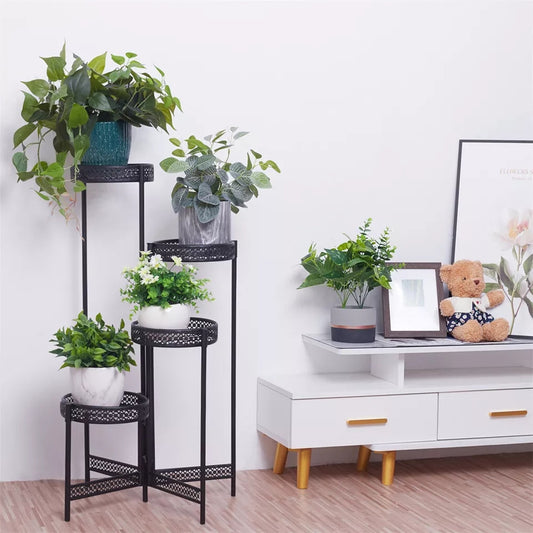 4Tier Foldable Corner Tall Plant Stand Metal Flower Display Rack Indoor Outdoor