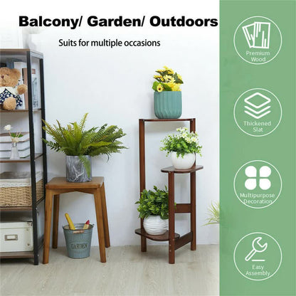3 Tier bamboo plant stand for garden and living room-Brown