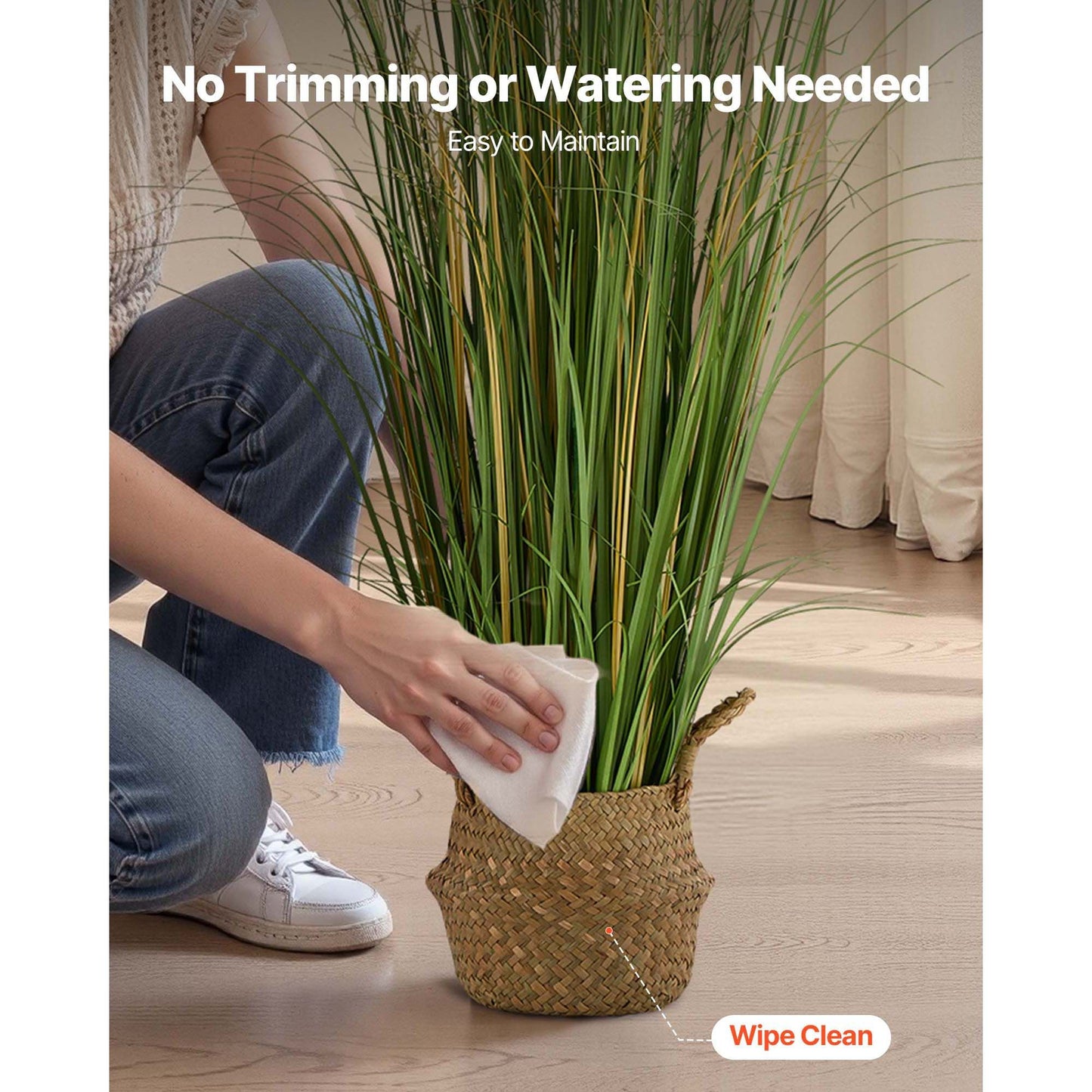 Artificial Grass Plant, 1194mm Reed Flower Grass in Pot, Premium PVC Faux Fake Greenery Shrubs Plant for Indoor Outdoor House Home Garden Office Room Décor, Housewarming, 1 Pack Green