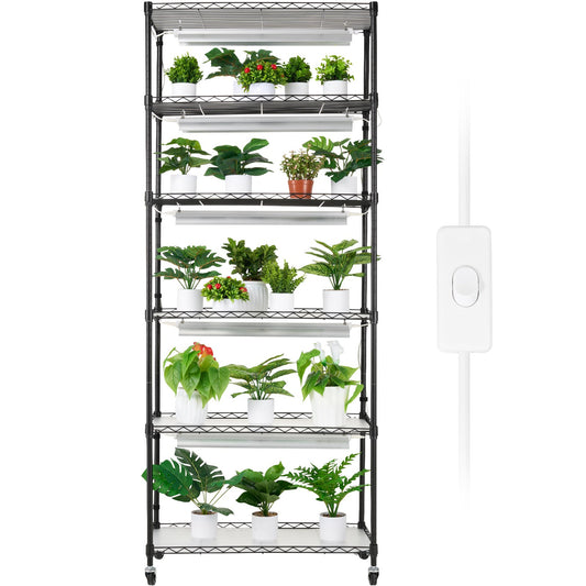VEVOR DIY Plant Stand with Grow Lights 6 Tiers 192W 70.9 Tall Plant Grow Shelf"