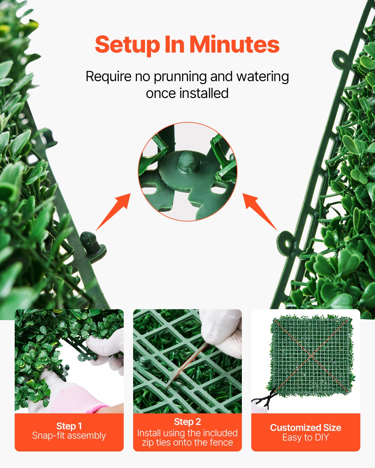 VEVOR Artificial Grass Wall Panels, 12 PCS 20 x 20 inch, 3D Combination Greenery Boxwood  Panel for Indoor Outdoor Green Decor & Ivy Fence Covering, Privacy Backdrop Wall Hedge Screen for Garden