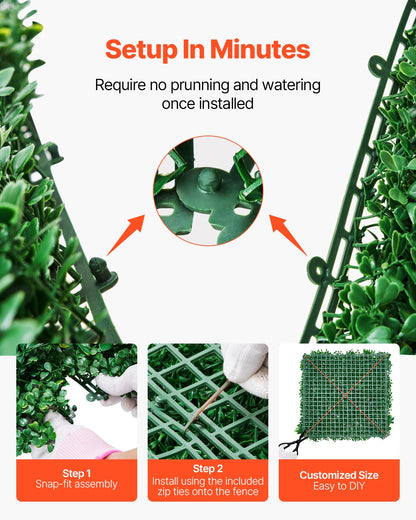 VEVOR Artificial Grass Wall Panels, 12 PCS 20 x 20 inch, 3D Combination Greenery Boxwood  Panel for Indoor Outdoor Green Decor & Ivy Fence Covering, Privacy Backdrop Wall Hedge Screen for Garden