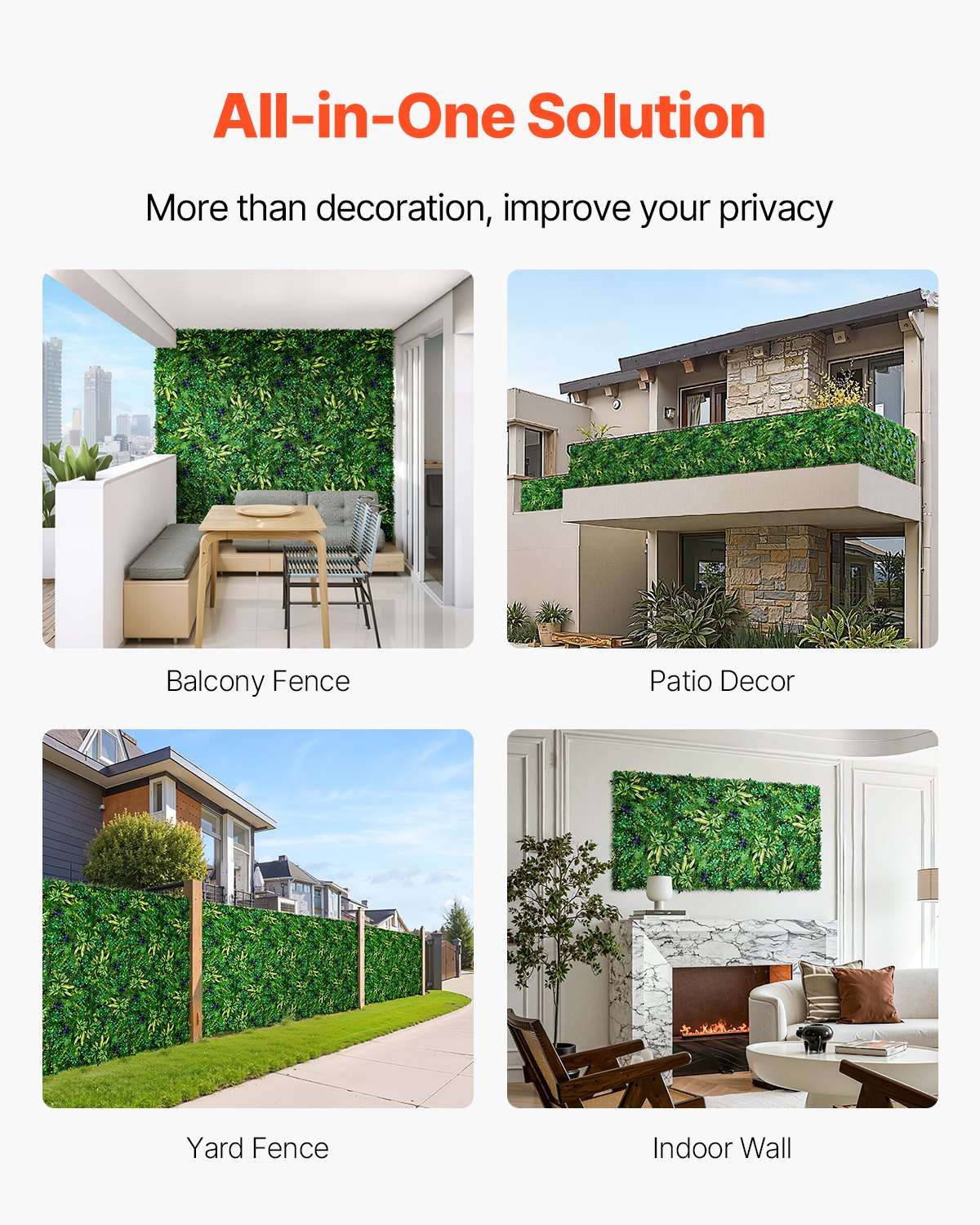 VEVOR Artificial Grass Wall Panels, 12 PCS 20 x 20 inch, 3D Combination Greenery Boxwood  Panel for Indoor Outdoor Green Decor & Ivy Fence Covering, Privacy Backdrop Wall Hedge Screen for Garden