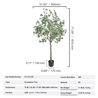 Artificial Eucalyptus Tree, 15.2cm Tall Faux Plant, Secure PE Material & Anti-Tip Tilt Protection Low-Maintenance Plant, Lifelike Green Fake Potted Tree for Home Office Decor Indoor Outdoor