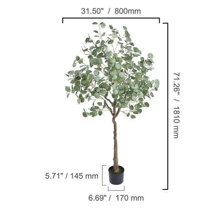 Artificial Eucalyptus Tree, 15.2cm Tall Faux Plant, Secure PE Material & Anti-Tip Tilt Protection Low-Maintenance Plant, Lifelike Green Fake Potted Tree for Home Office Decor Indoor Outdoor
