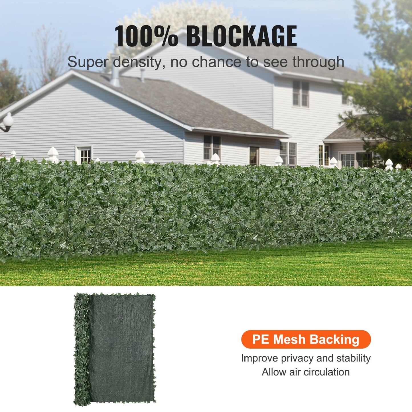 VEVOR Ivy Privacy Fence, 1830 x 2440 mm Artificial Green Wall Screen, Greenery Ivy Fence with Mesh Cloth Backing and Strengthened Joint, Faux Hedges Vine Leaf Decoration for Outdoor Garden, Yard