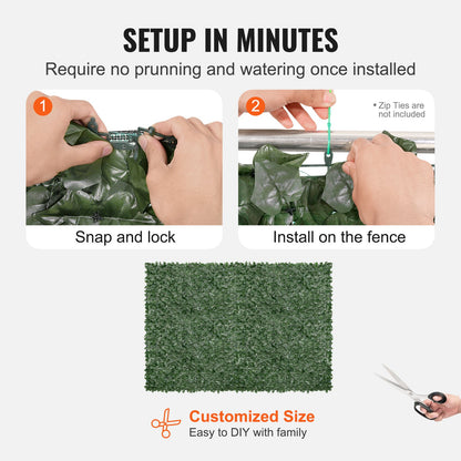 VEVOR Ivy Privacy Fence, 1830 x 2440 mm Artificial Green Wall Screen, Greenery Ivy Fence with Mesh Cloth Backing and Strengthened Joint, Faux Hedges Vine Leaf Decoration for Outdoor Garden, Yard