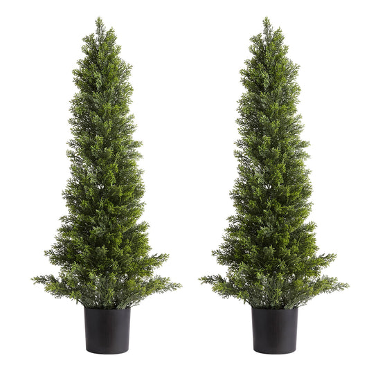 VEVOR Artificial Topiary Cedar Trees, 2 Set 914mm Faux Pine Shrubs Plants, Fake Silk Tree Look Real, Easy Assembly for Decor Front Porch Outdoor Patio Garden Balcony Backyard Indoor Office