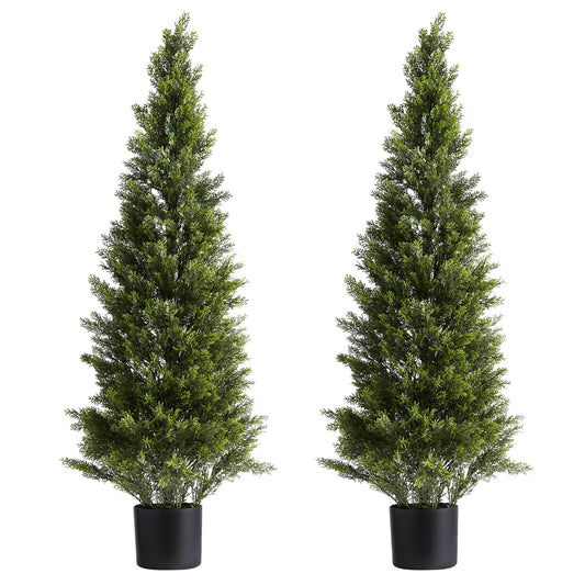 VEVOR Artificial Topiary Cedar Trees, 2 Set 1219mm Faux Pine Shrubs Plants, Fake Silk Tree Look Real, Easy Assembly for Decor Front Porch Outdoor Patio Garden Balcony Backyard Indoor Office