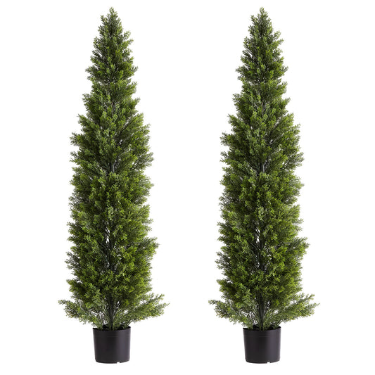 VEVOR Artificial Topiary Cedar Trees, 2 Set 1524mm Faux Pine Shrubs Plants, Fake Silk Tree Look Real, Easy Assembly for Decor Front Porch Outdoor Patio Garden Balcony Backyard Indoor Office