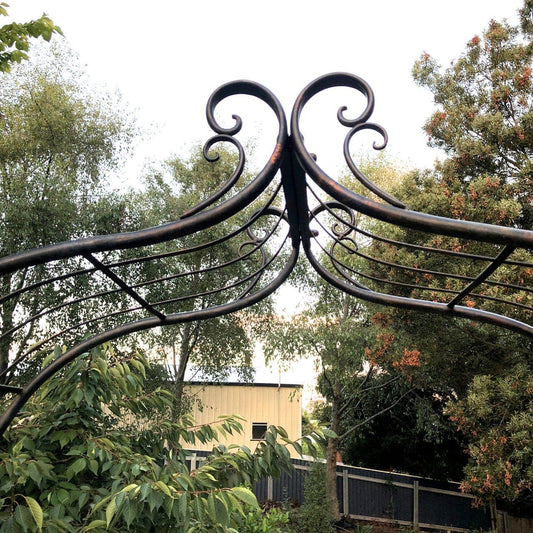 Ornate Metal Garden Arch - Distressed Black