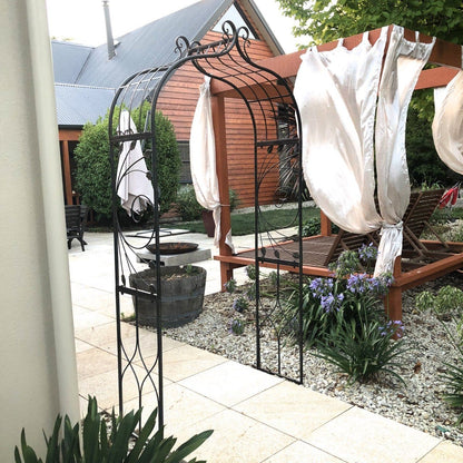 Ornate Metal Garden Arch - Distressed Black