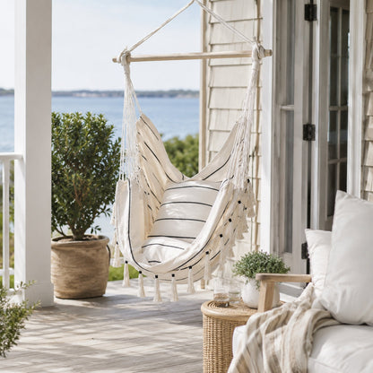 Soho Pinstripe Hanging Hammock Chair with Matching Cushions - Cream
