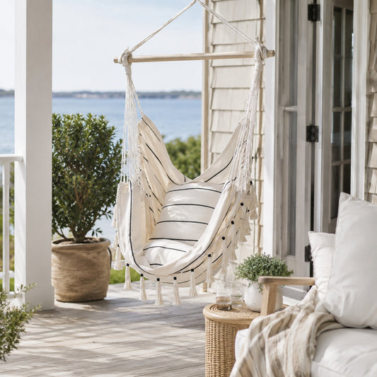 Soho Pinstripe Hanging Hammock Chair with Matching Cushions - Cream